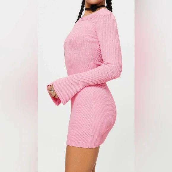 Princess Polly Pink Pember Off The Shoulder Knit Mini Dress Size M/L. NWT. - Picture 5 of 11